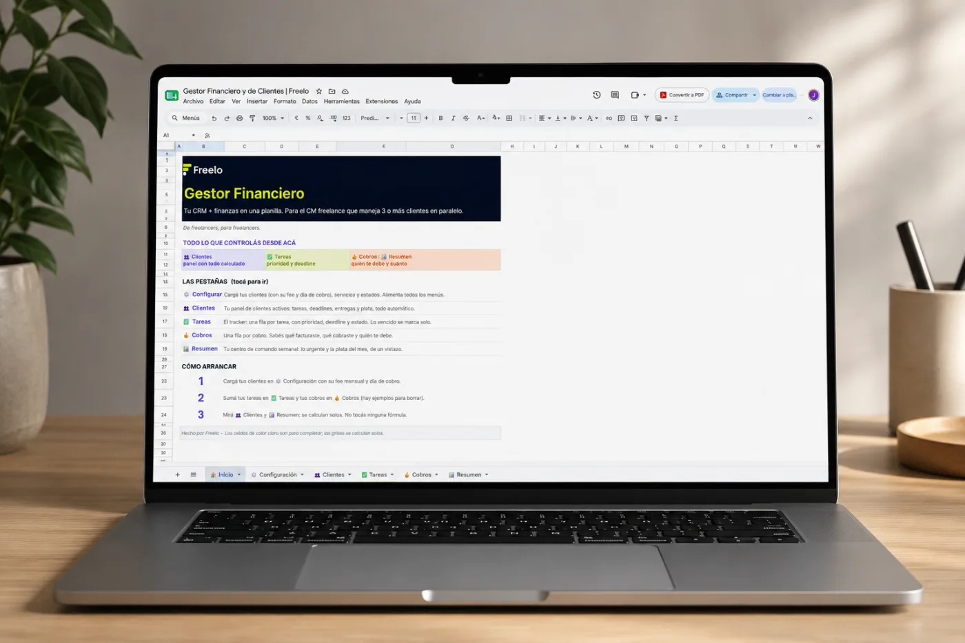 Gestor financiero de clientes y proyectos de Freelo, abierto en pantalla