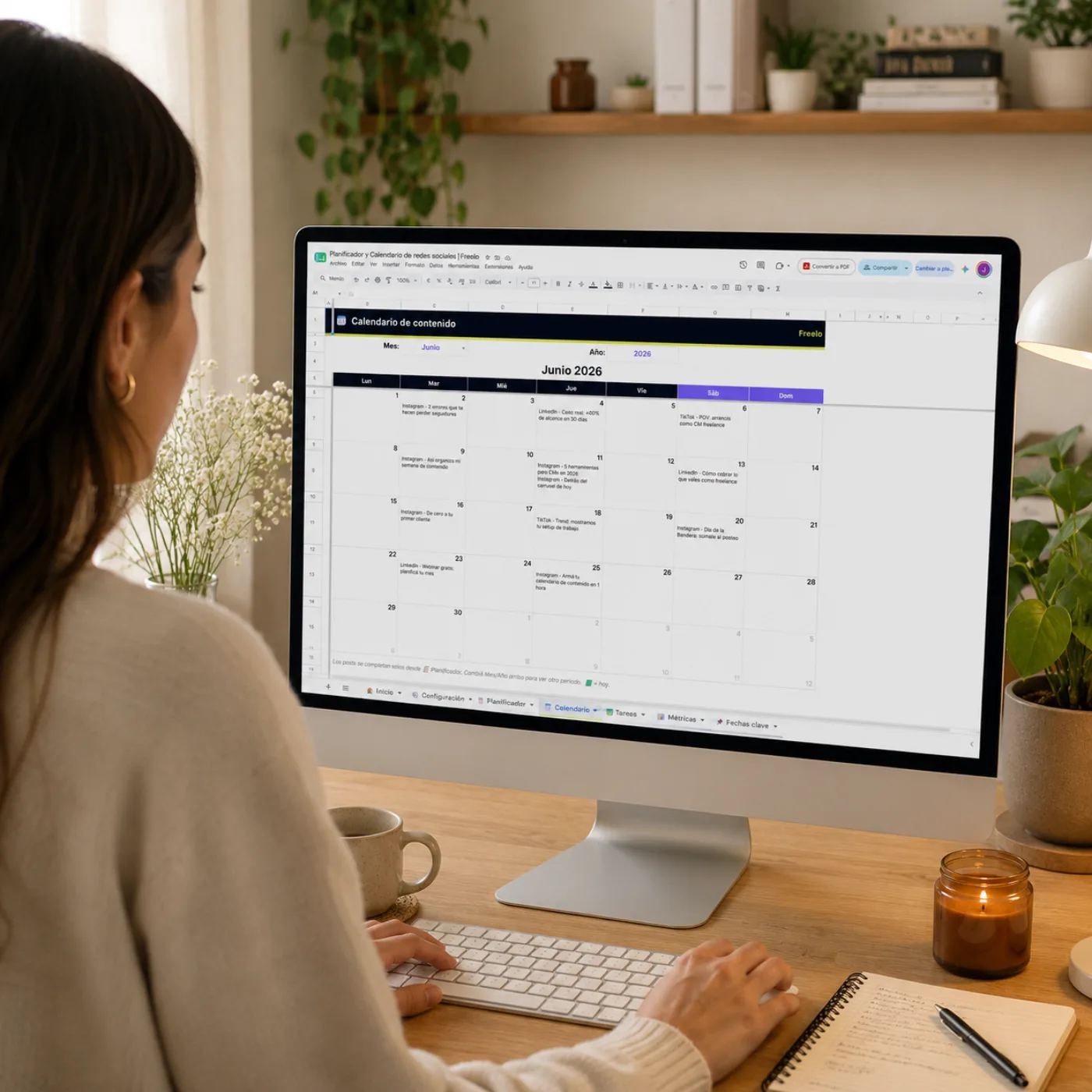 Planificador y Calendario de redes sociales de Freelo, abierto en pantalla